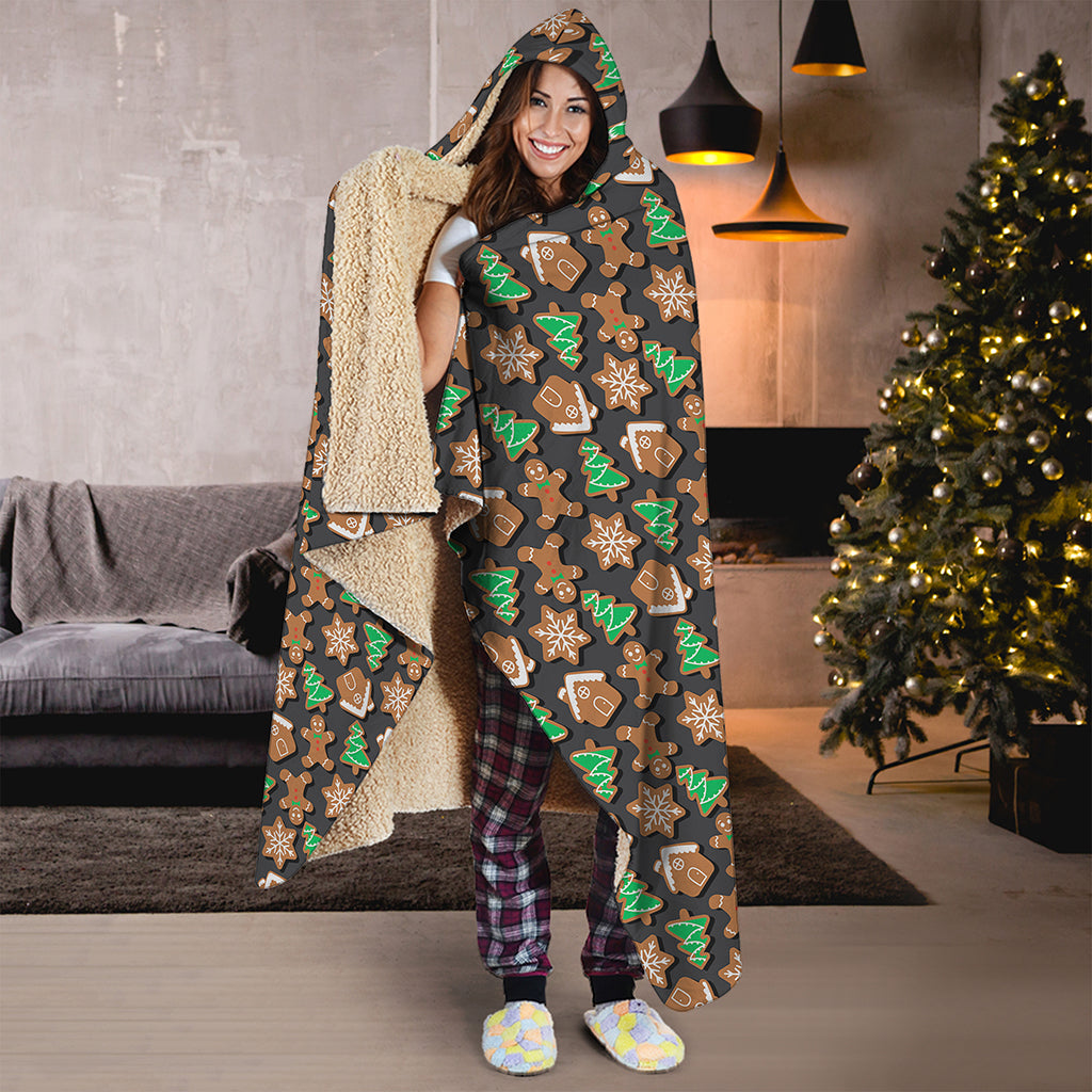 Cute Gingerbread Pattern Print Hooded Blanket