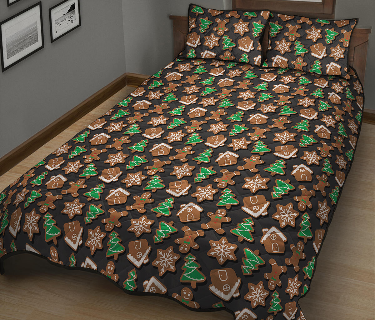 Cute Gingerbread Pattern Print Quilt Bed Set