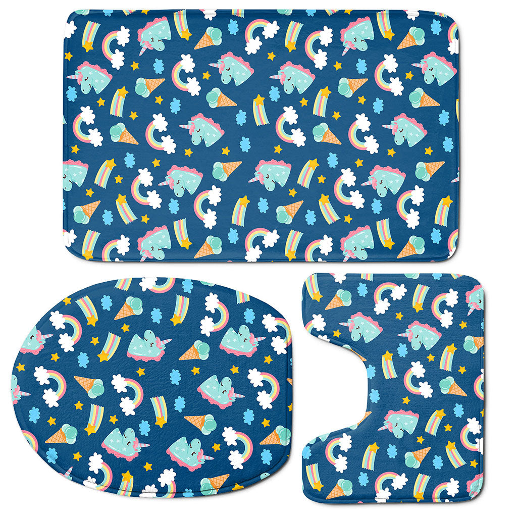 Cute Girly Unicorn Pattern Print 3 Piece Bath Mat Set