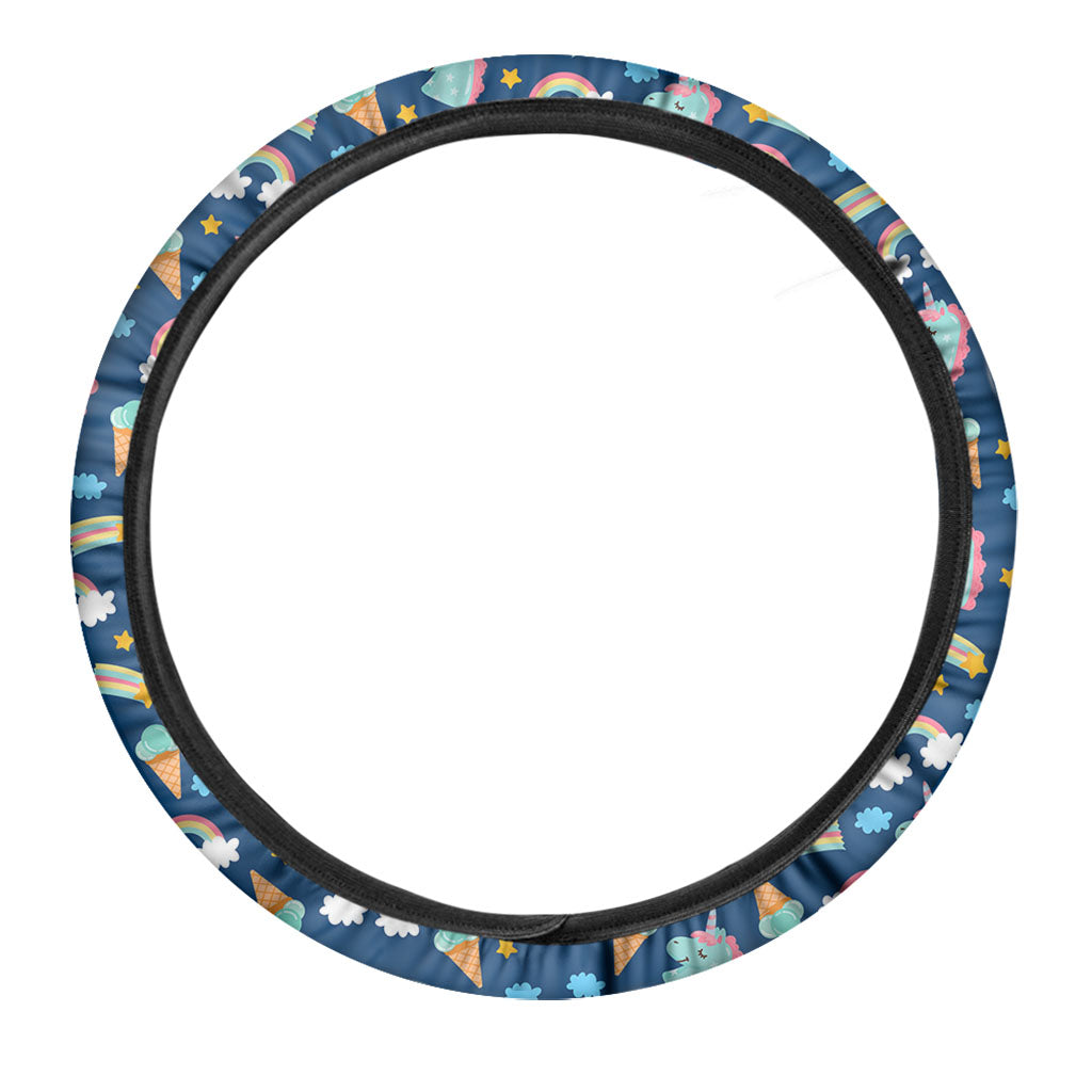 Cute Girly Unicorn Pattern Print Car Steering Wheel Cover