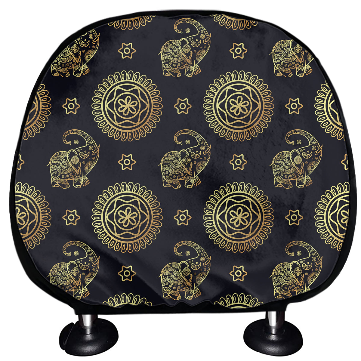 Cute Gold Boho Elephant Pattern Print Car Headrest Covers