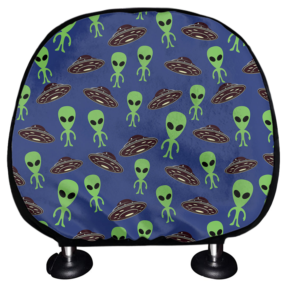 Cute Green Alien UFO Print Car Headrest Covers