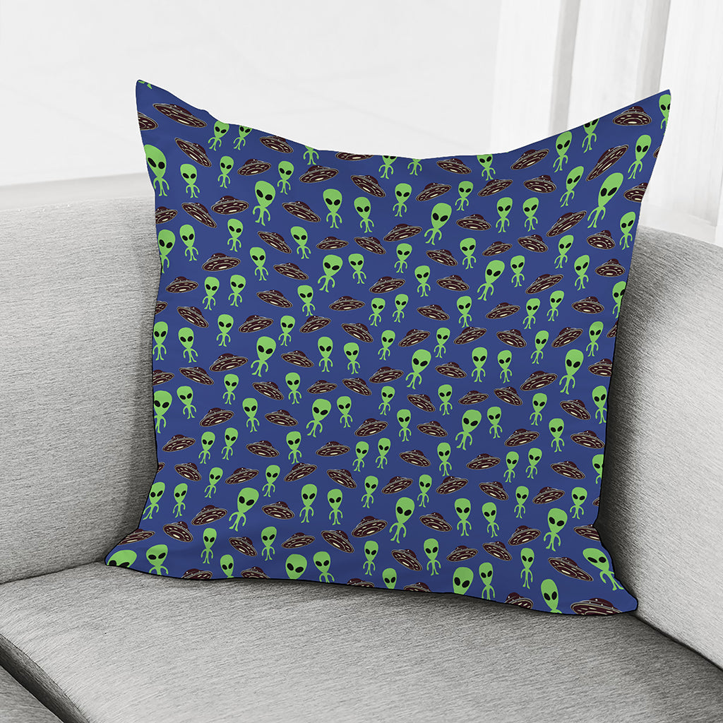 Cute Green Alien UFO Print Pillow Cover