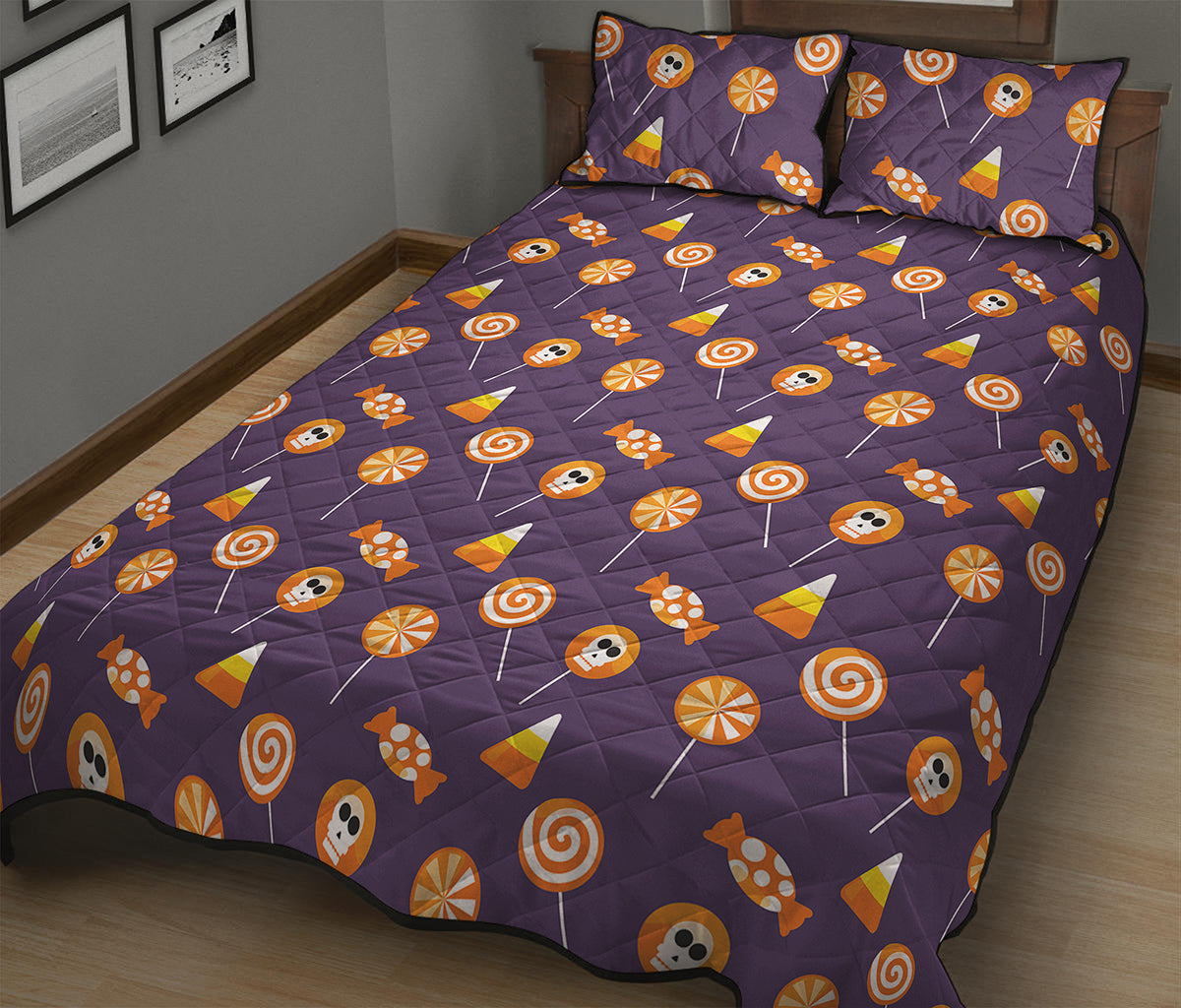 Cute Halloween Candy Pattern Print Quilt Bed Set