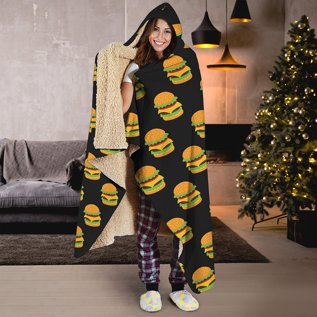 Cute Hamburger Pattern Print Hooded Blanket
