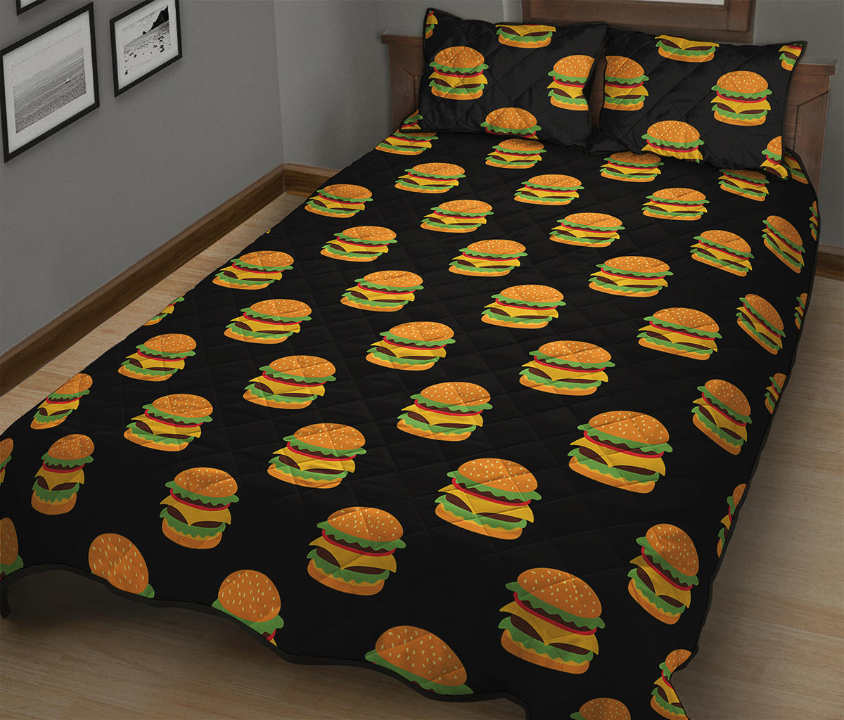 Cute Hamburger Pattern Print Quilt Bed Set