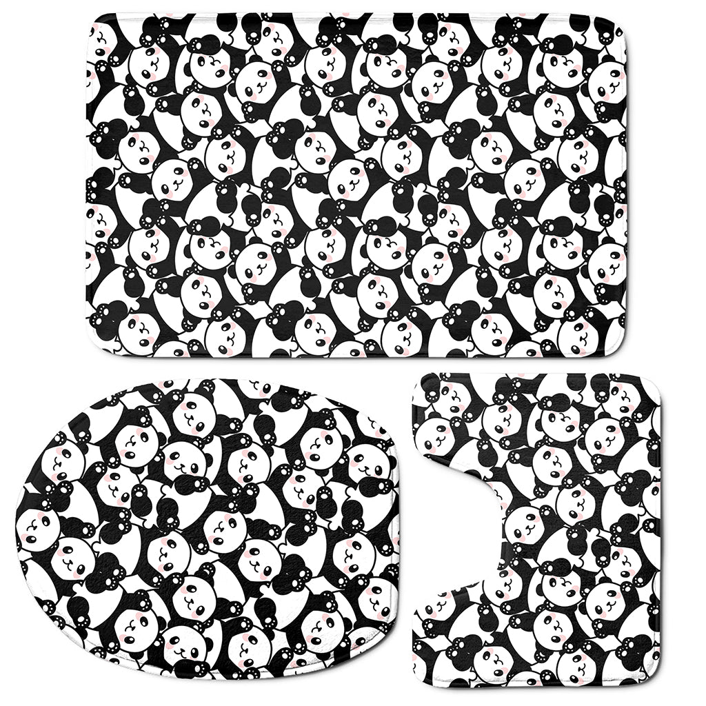 Cute Happy Panda Pattern Print 3 Piece Bath Mat Set
