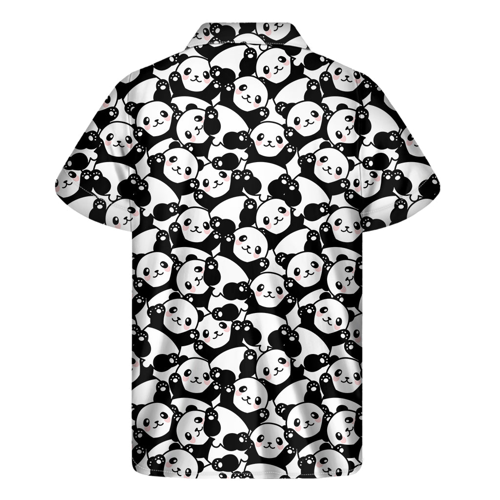 Cute Happy Panda Pattern Print Men's Short Sleeve Shirt