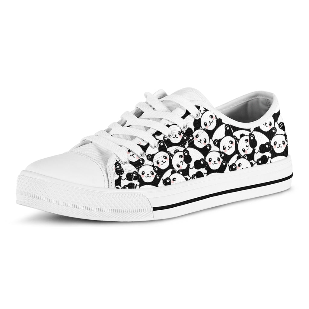 Cute Happy Panda Pattern Print White Low Top Shoes