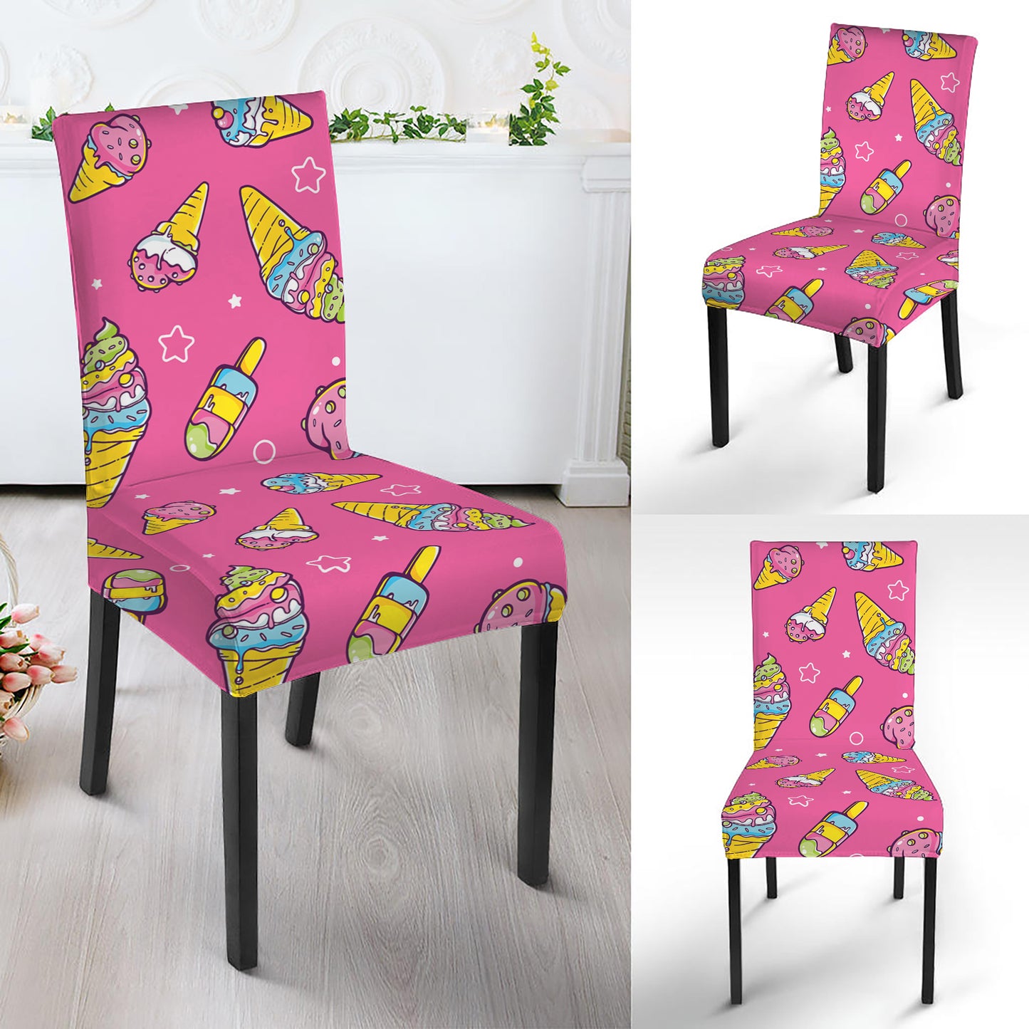 Cute Ice Cream Pattern Print Dining Chair Slipcover