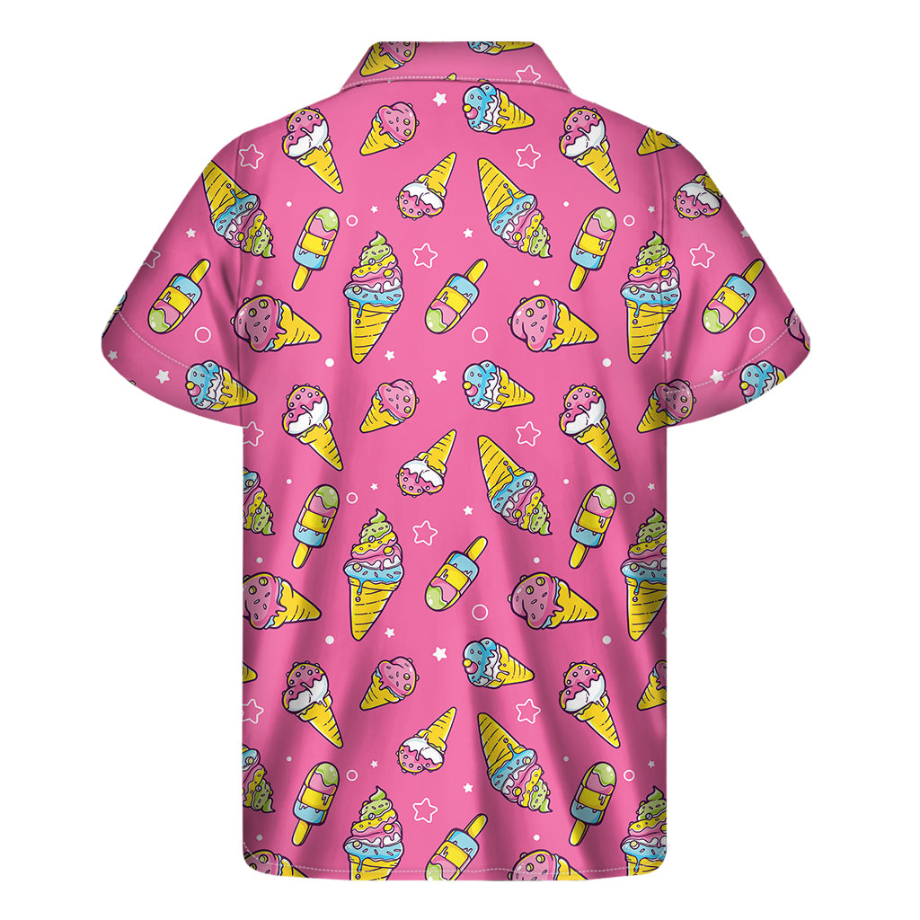 Cute Ice Cream Pattern Print Men's Short Sleeve Shirt