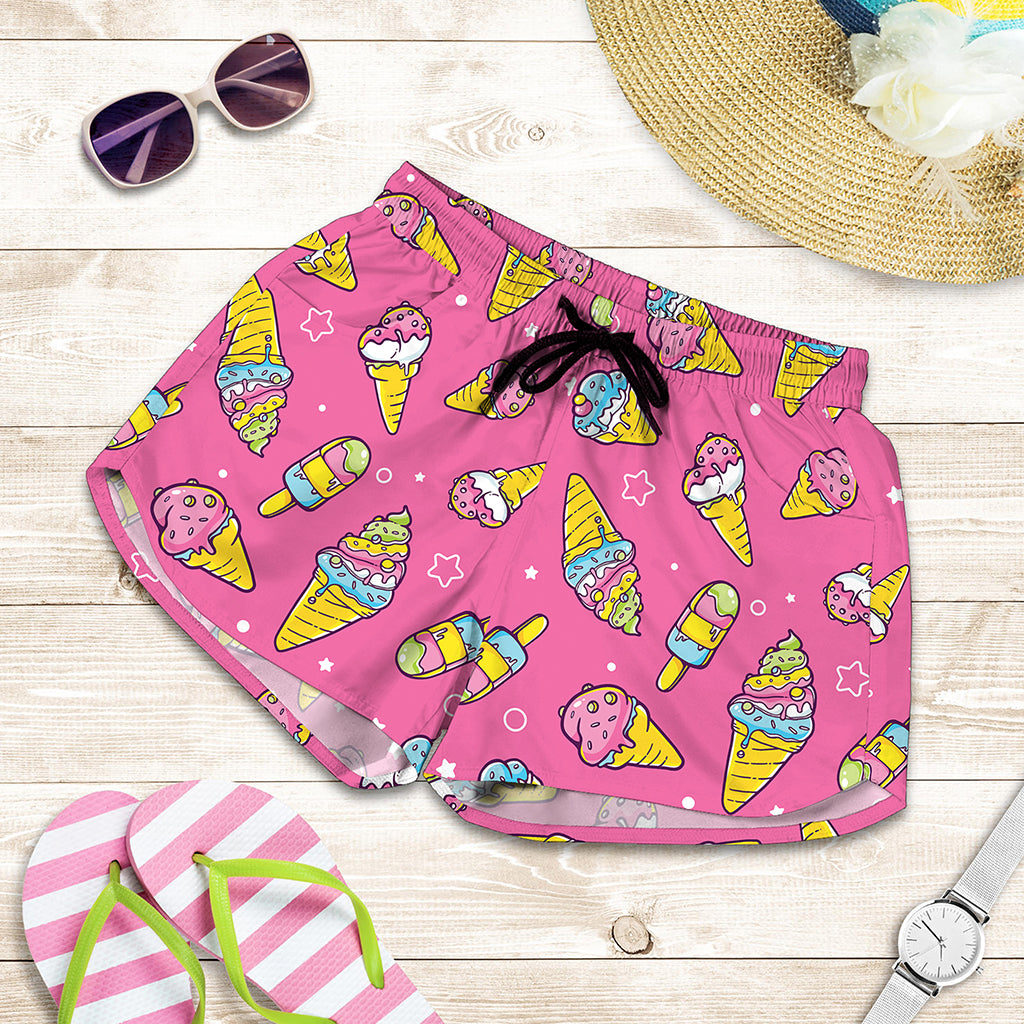 Cute Ice Cream Pattern Print Women's Shorts