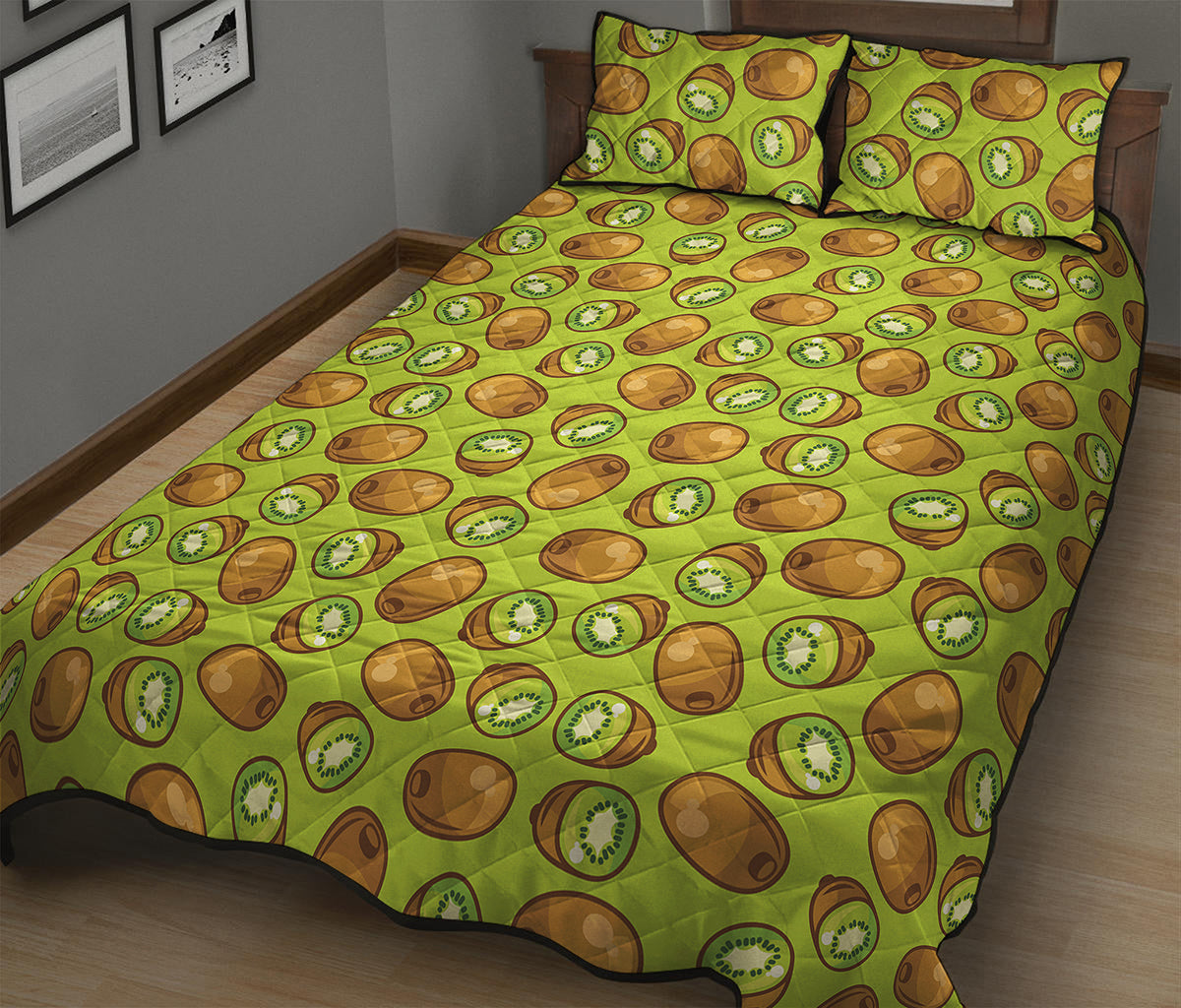 Cute Kiwi Pattern Print Quilt Bed Set