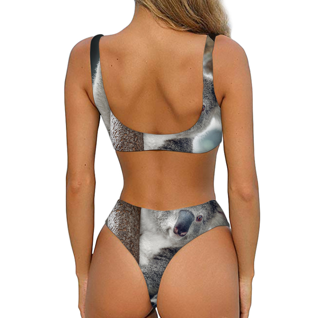 Cute Koala Print Front Bow Tie Bikini