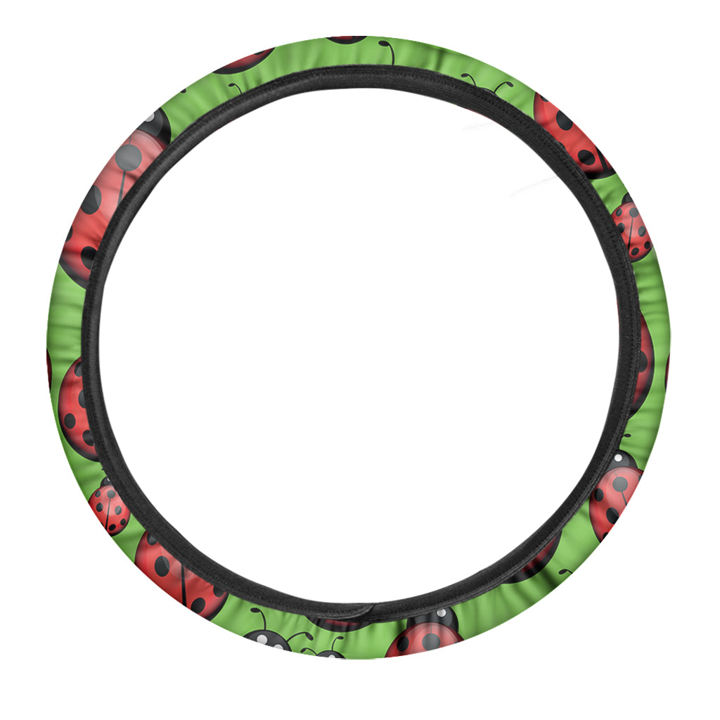 Cute Ladybug Pattern Print Car Steering Wheel Cover