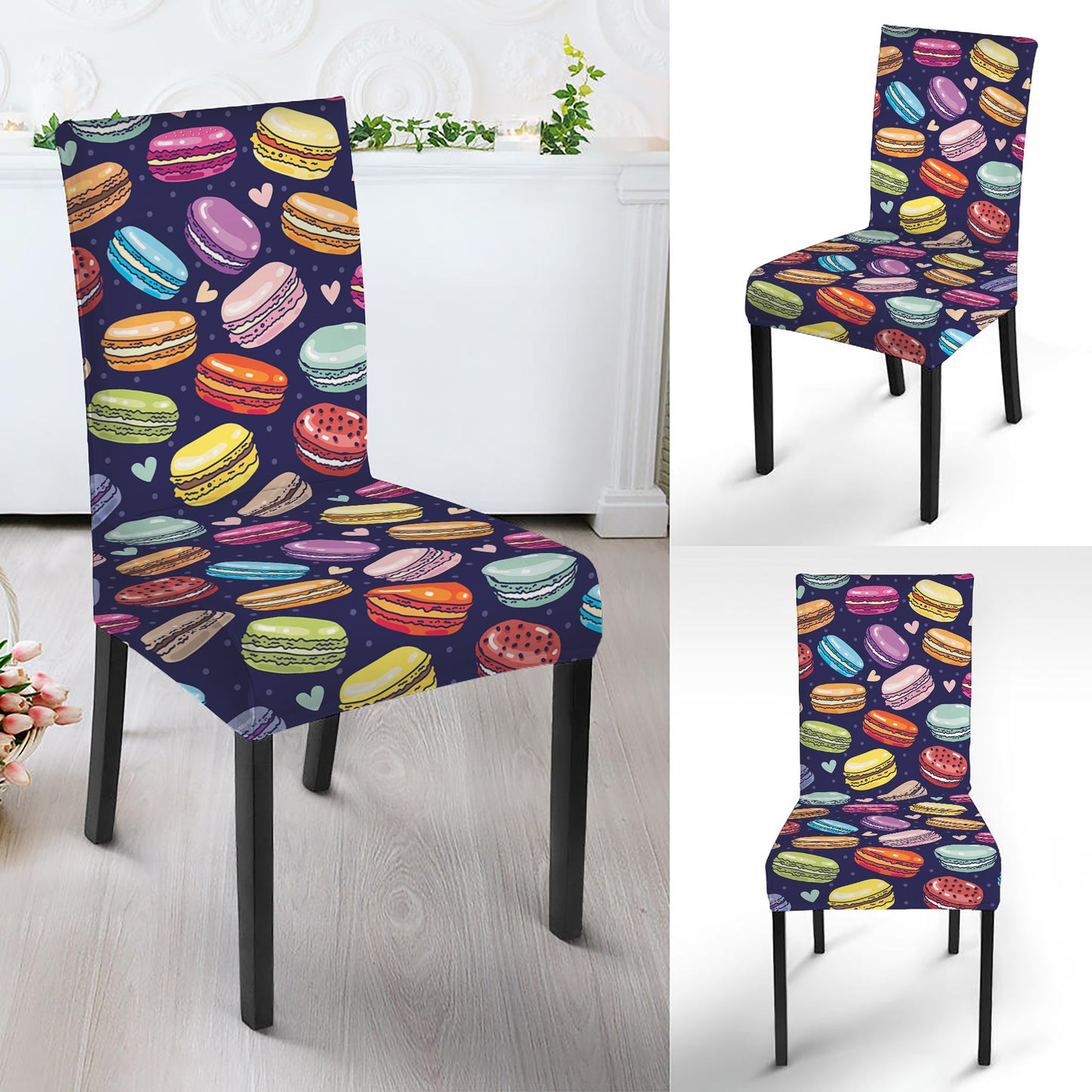 Cute Macarons Pattern Print Dining Chair Slipcover