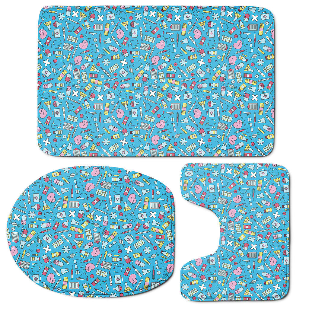 Cute Medical Pattern Print 3 Piece Bath Mat Set