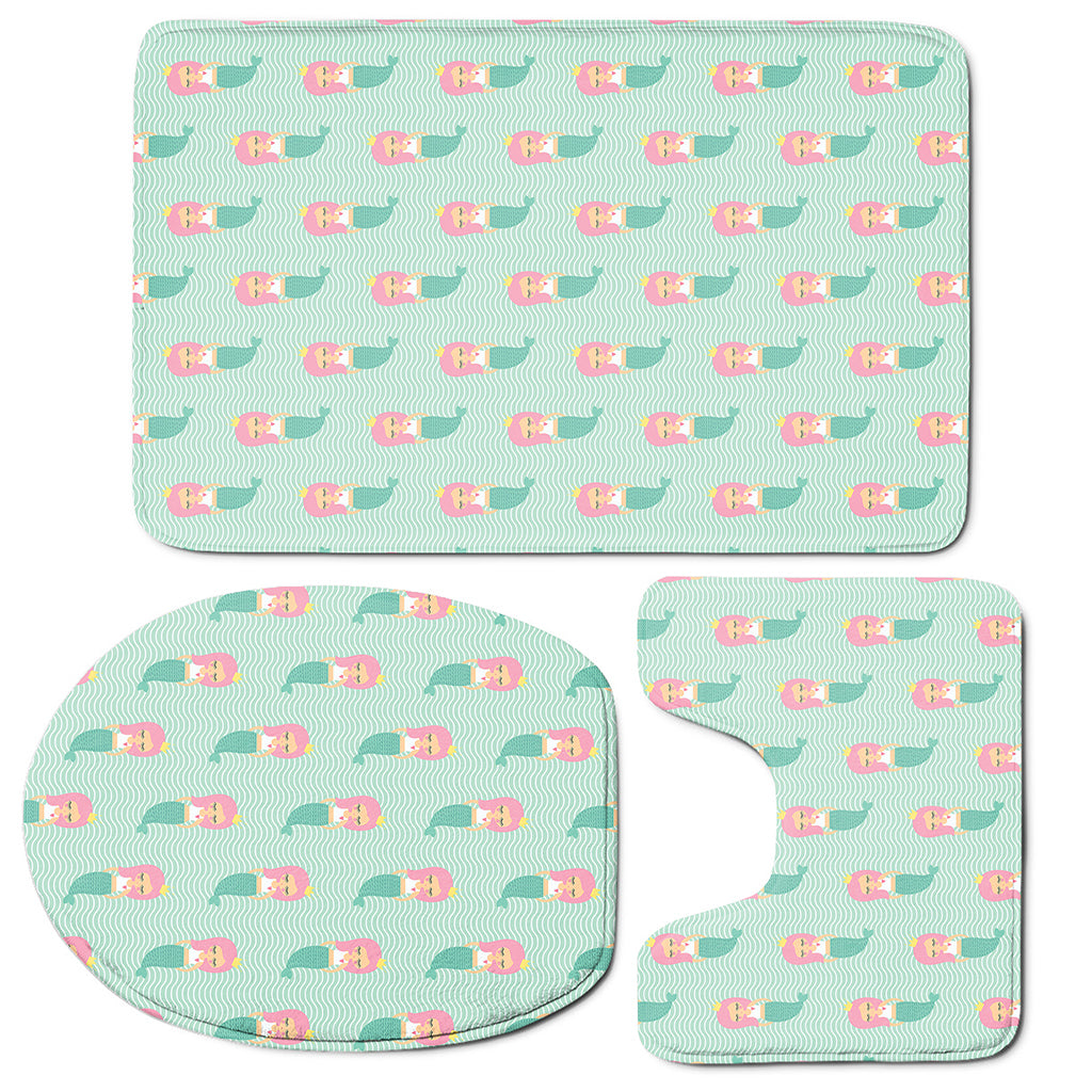 Cute Mermaid Pattern Print 3 Piece Bath Mat Set