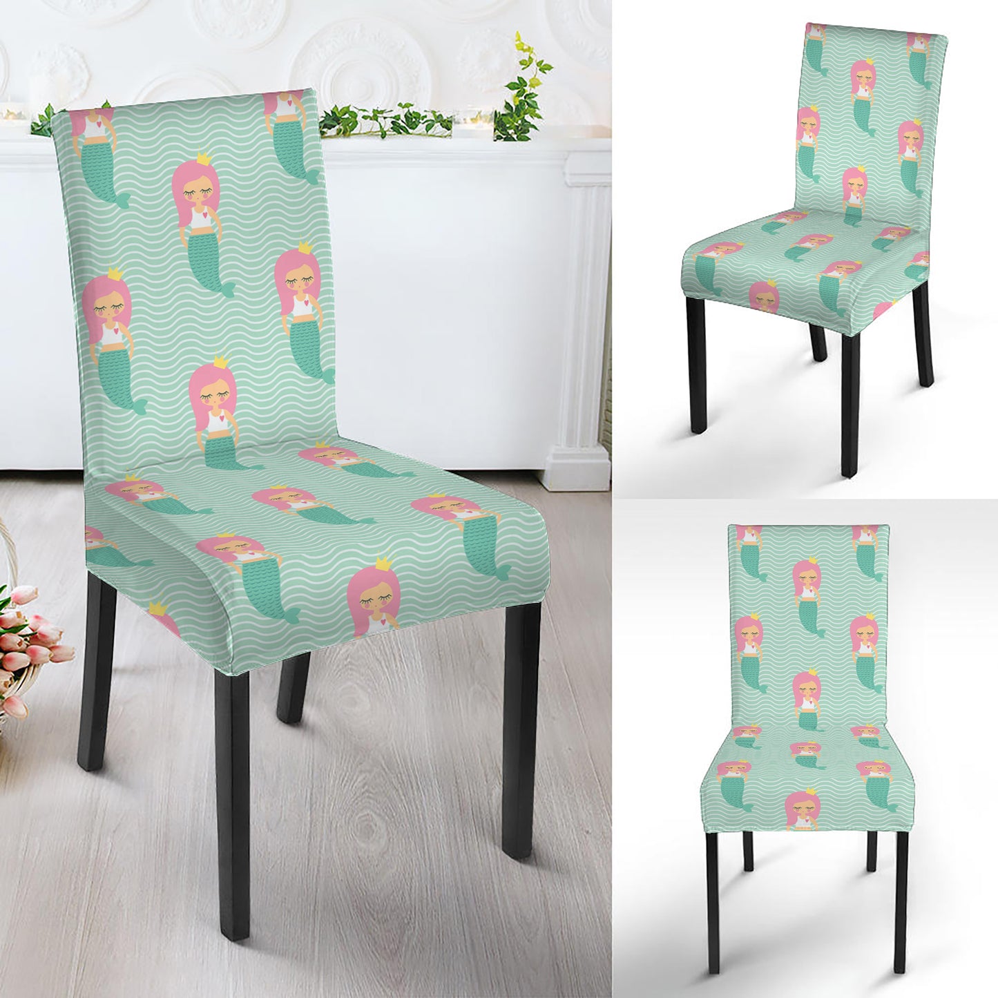 Cute Mermaid Pattern Print Dining Chair Slipcover