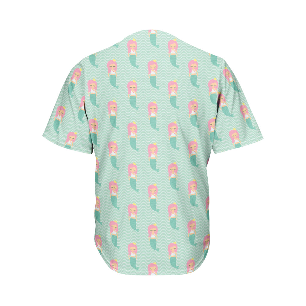Cute Mermaid Pattern Print Men's Baseball Jersey
