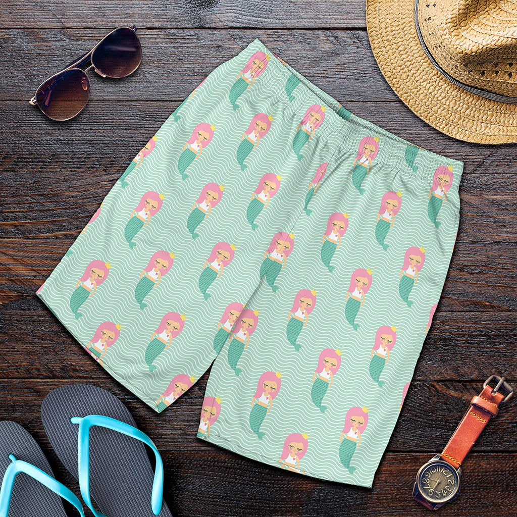 Cute Mermaid Pattern Print Men's Shorts