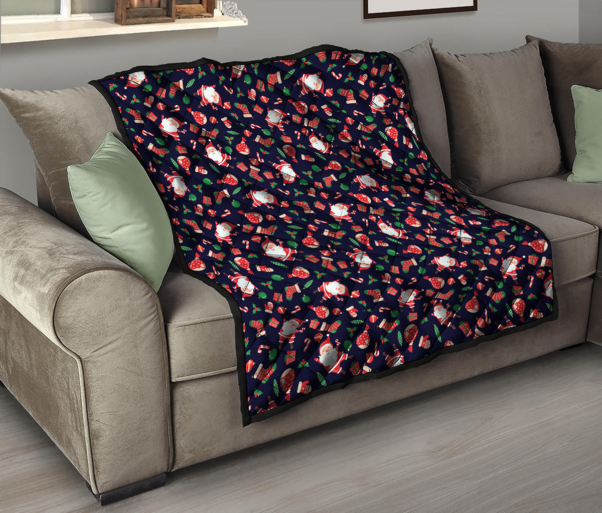 Cute Merry Christmas Pattern Print Quilt