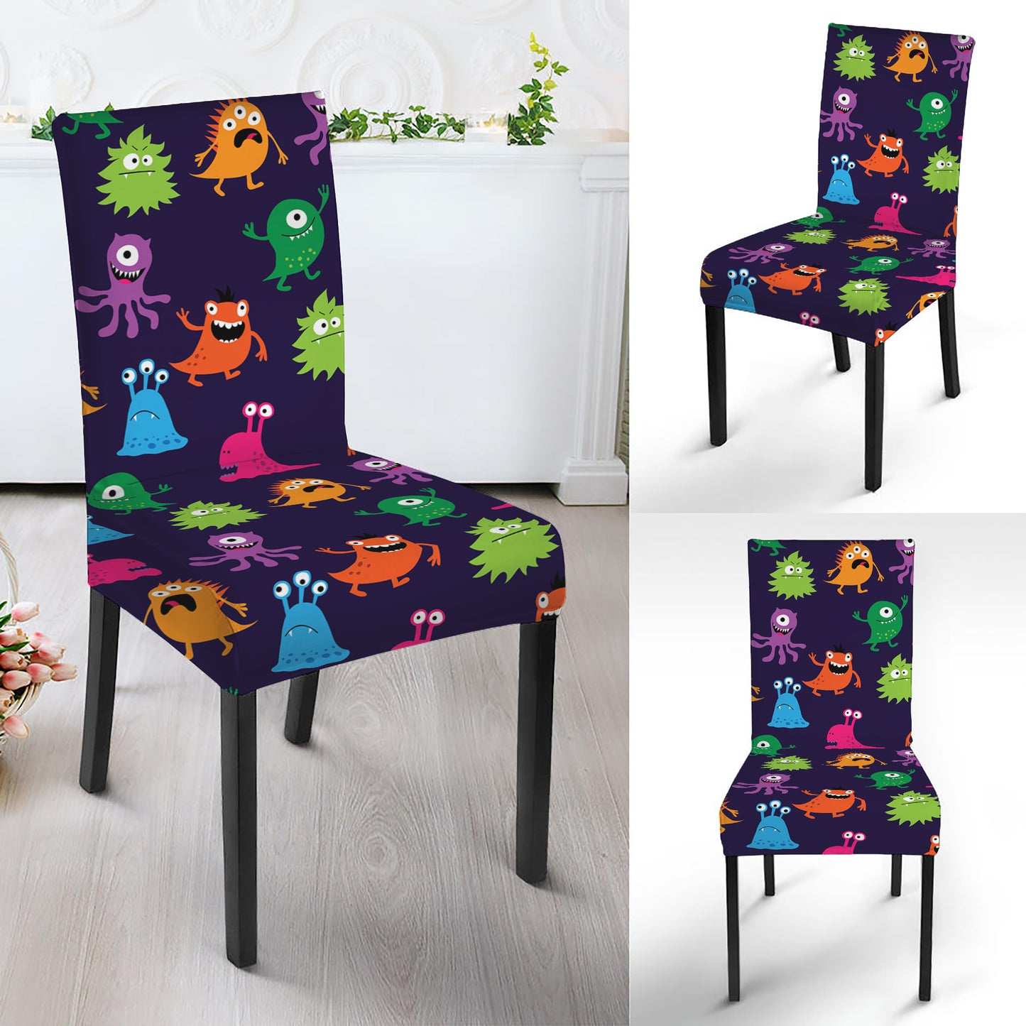 Cute Monster Pattern Print Dining Chair Slipcover