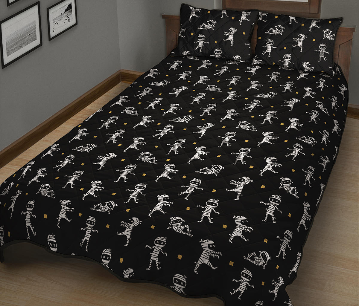 Cute Mummy Pattern Print Quilt Bed Set
