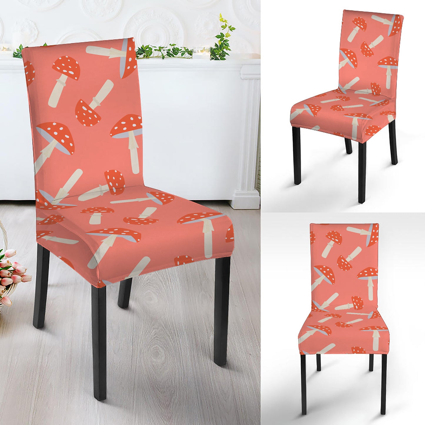 Cute Mushroom Pattern Print Dining Chair Slipcover
