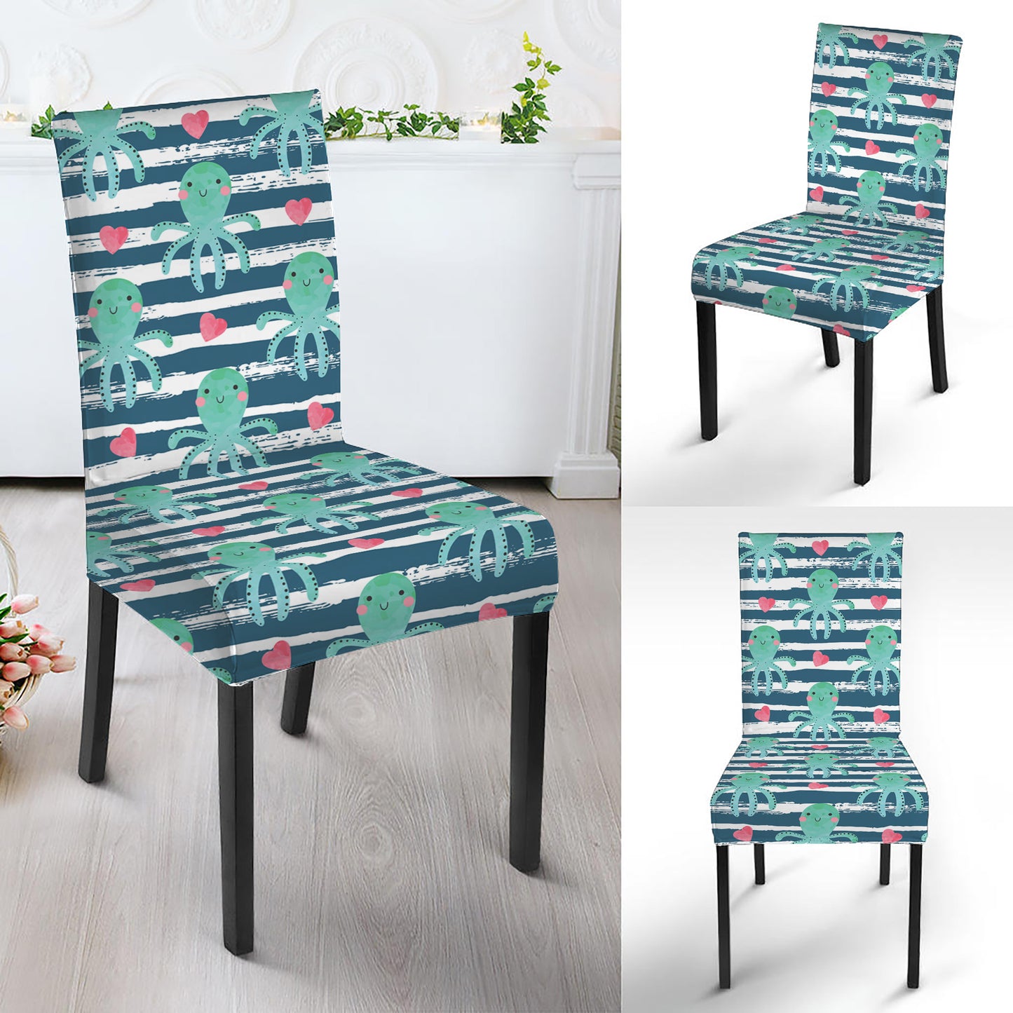 Cute Octopus Pattern Print Dining Chair Slipcover