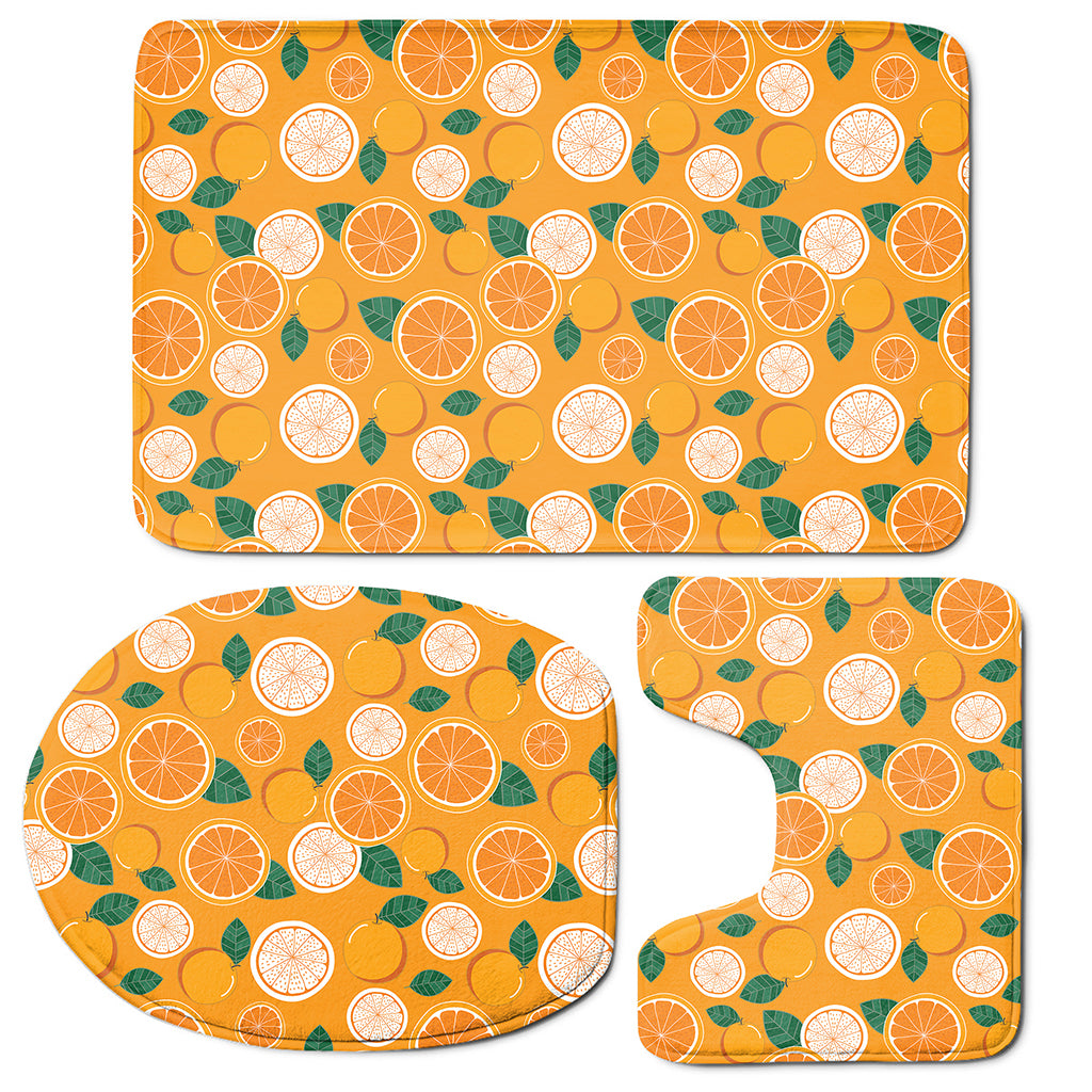 Cute Orange Fruit Pattern Print 3 Piece Bath Mat Set