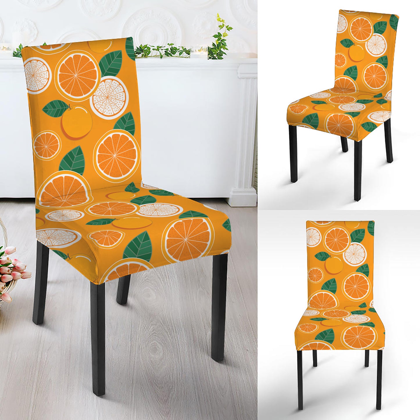 Cute Orange Fruit Pattern Print Dining Chair Slipcover