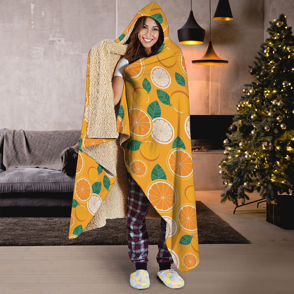 Cute Orange Fruit Pattern Print Hooded Blanket