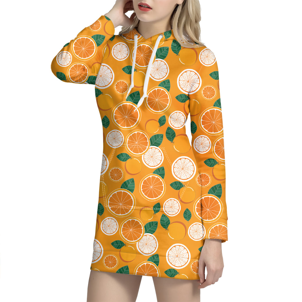 Cute Orange Fruit Pattern Print Hoodie Dress