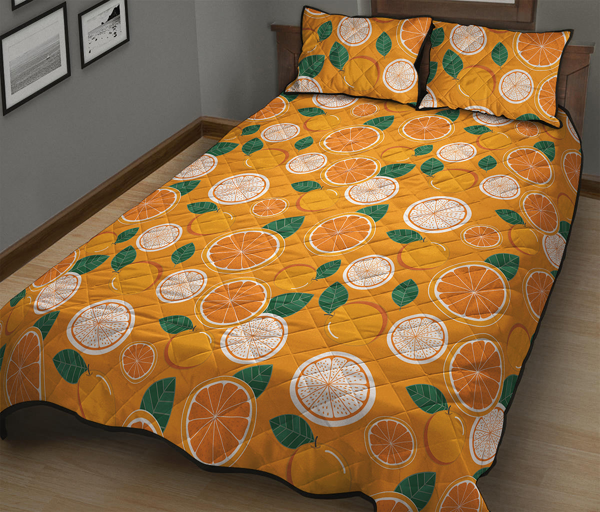 Cute Orange Fruit Pattern Print Quilt Bed Set