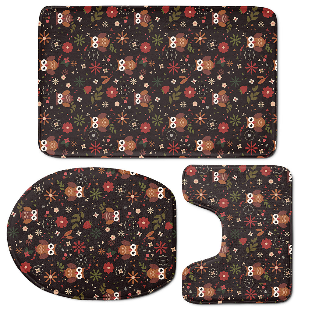 Cute Owl Print 3 Piece Bath Mat Set