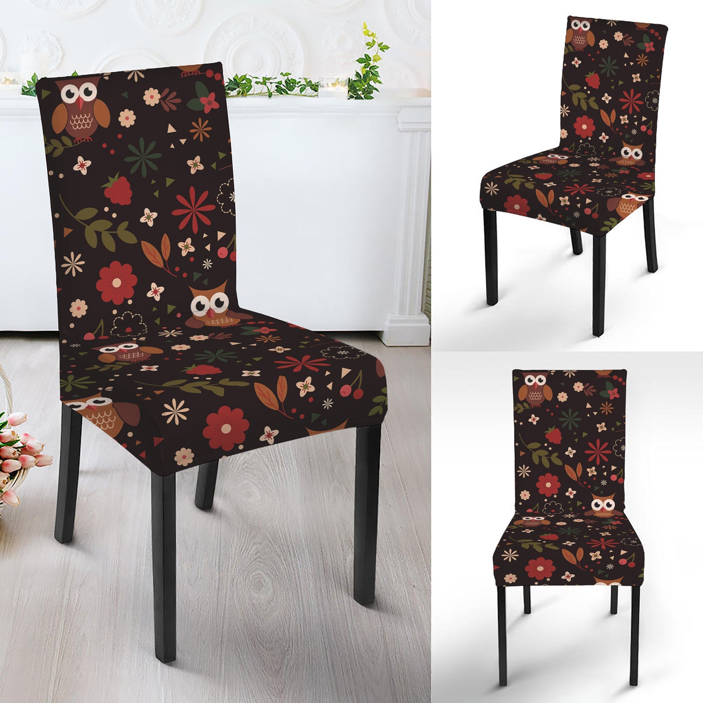 Cute Owl Print Dining Chair Slipcover