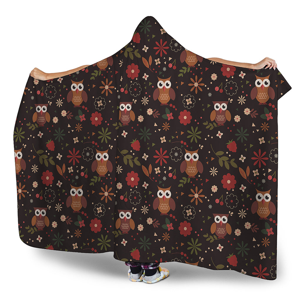 Cute Owl Print Hooded Blanket