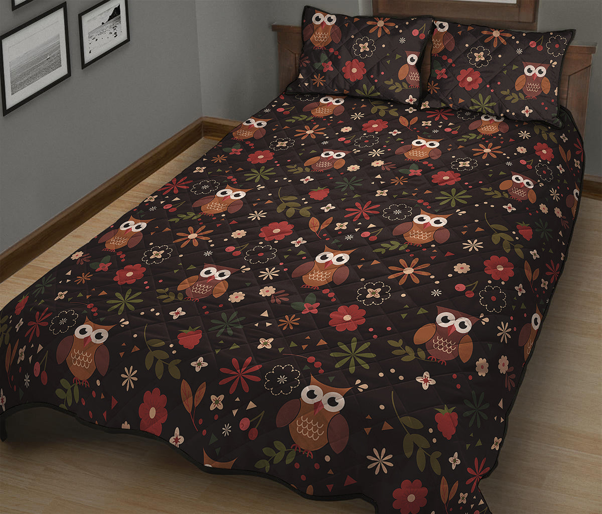 Cute Owl Print Quilt Bed Set