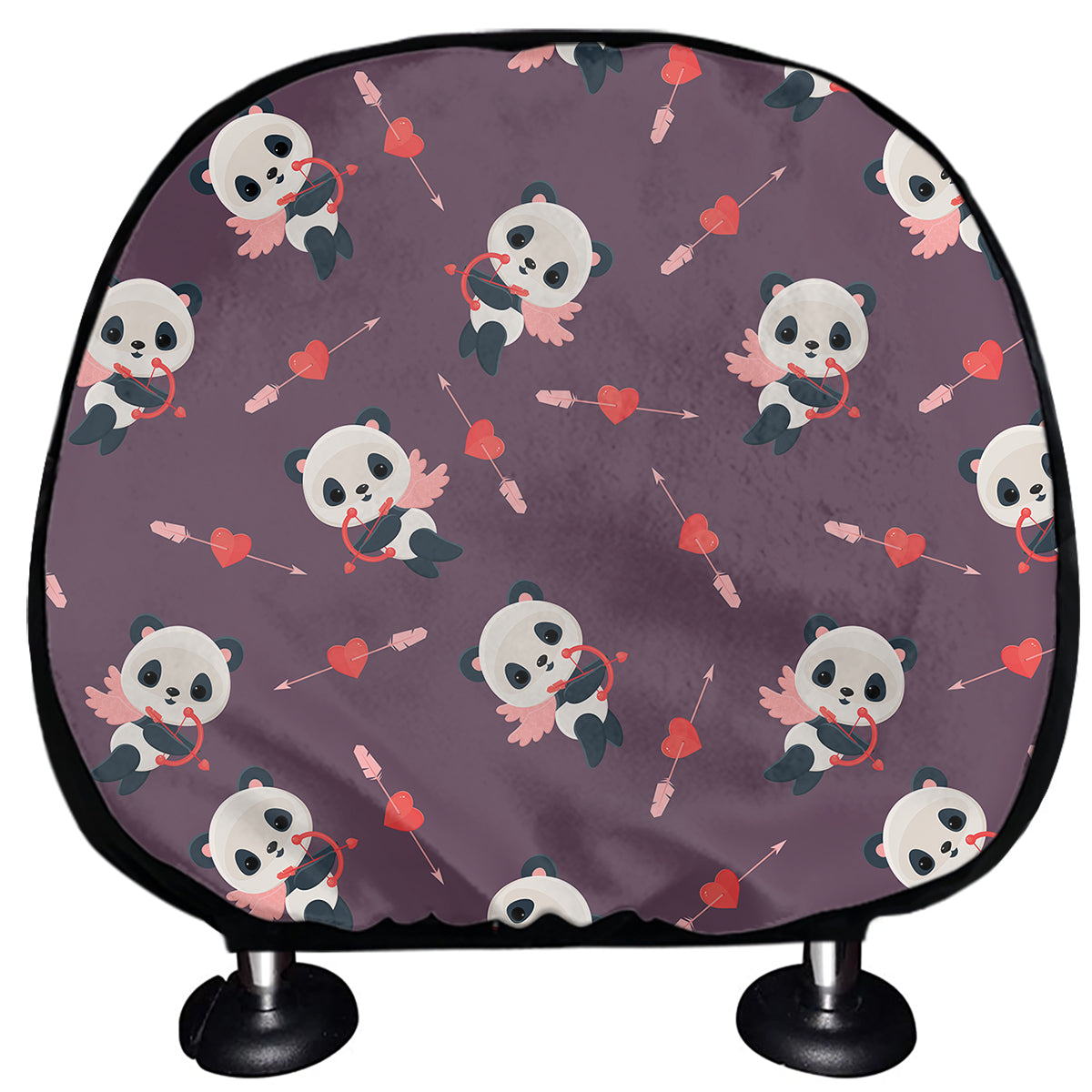 Cute Panda Cupid Valentine Pattern Print Car Headrest Covers