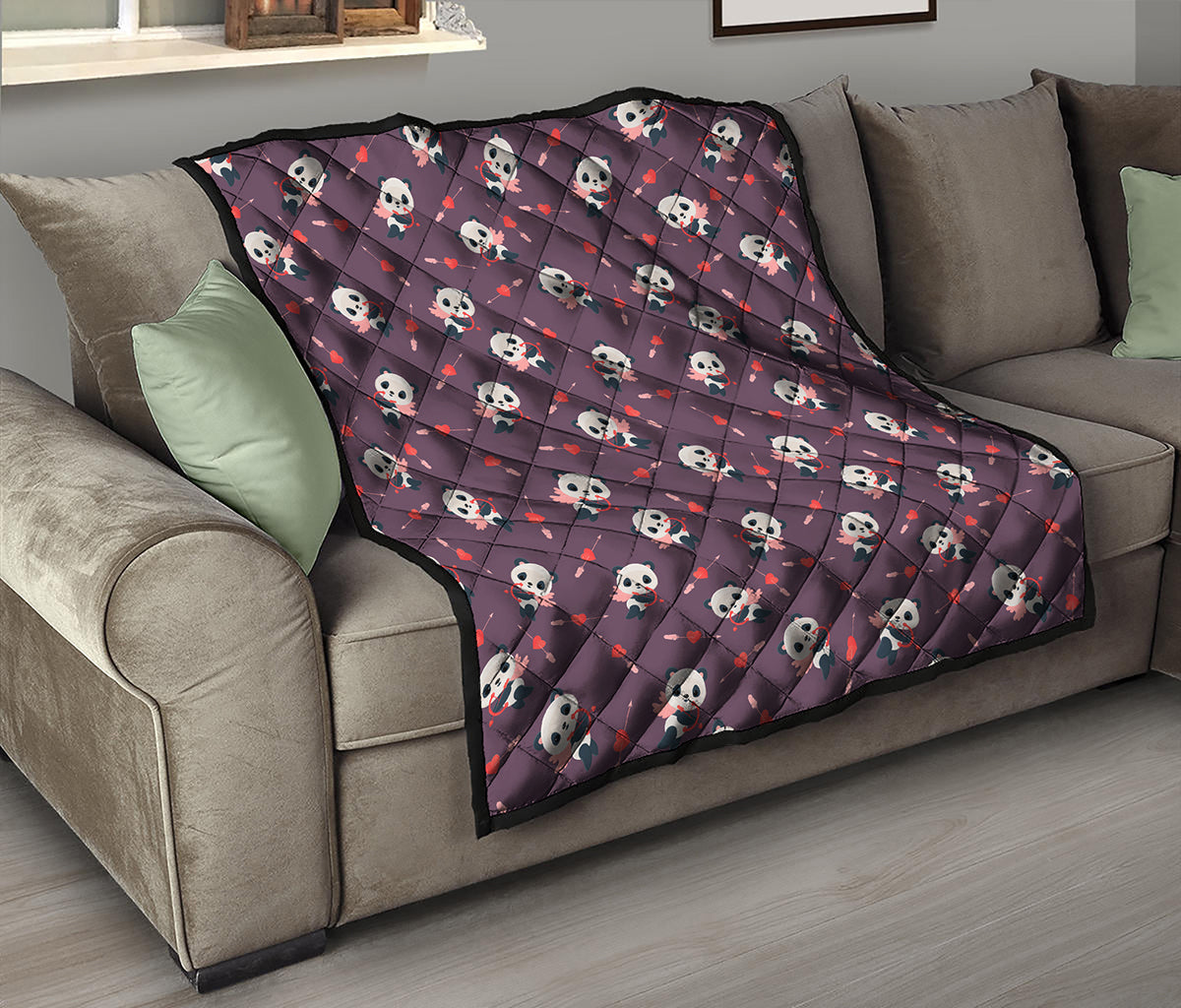 Cute Panda Cupid Valentine Pattern Print Quilt
