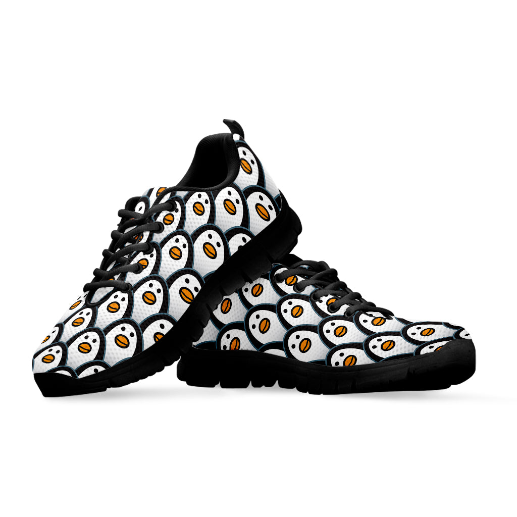 Cute Penguin Face Pattern Print Black Sneakers