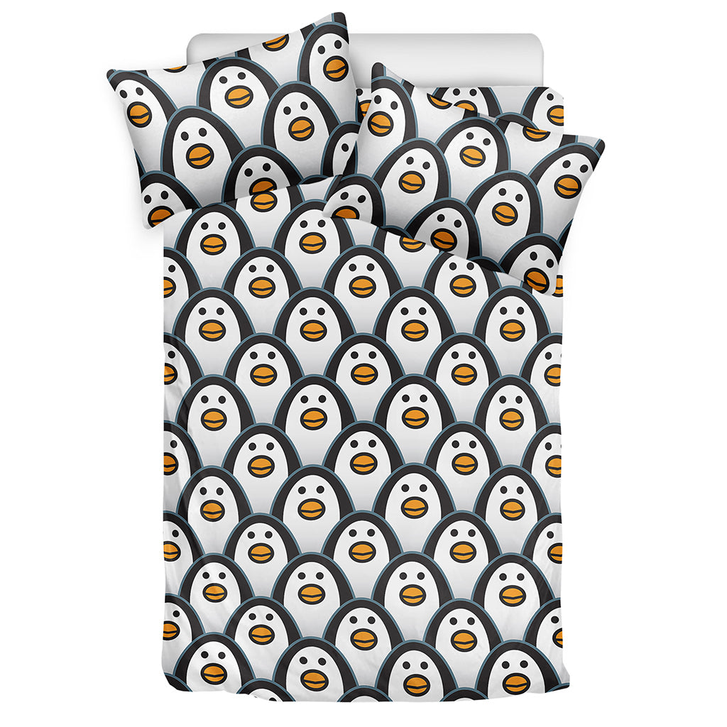 Cute Penguin Face Pattern Print Duvet Cover Bedding Set