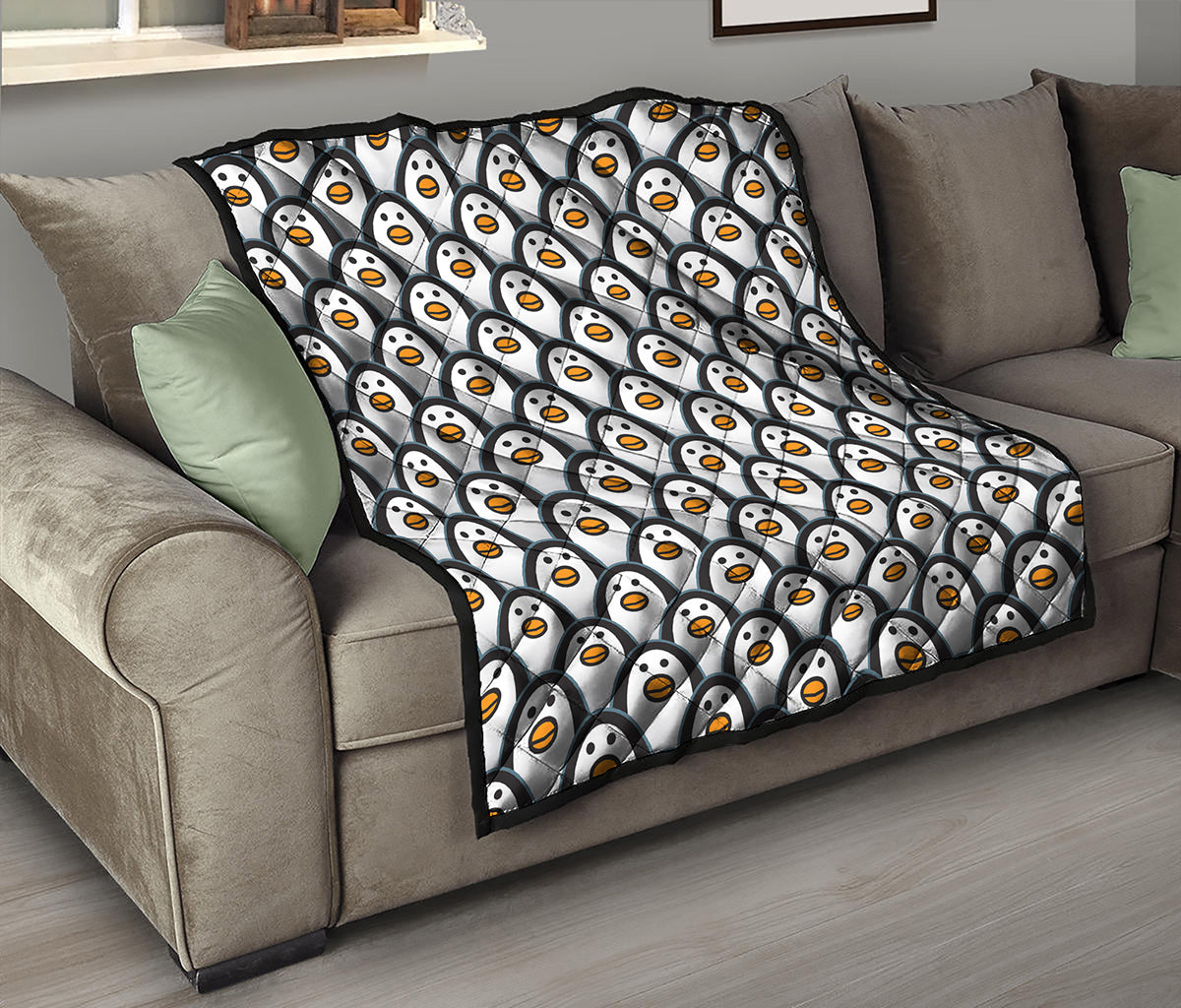 Cute Penguin Face Pattern Print Quilt
