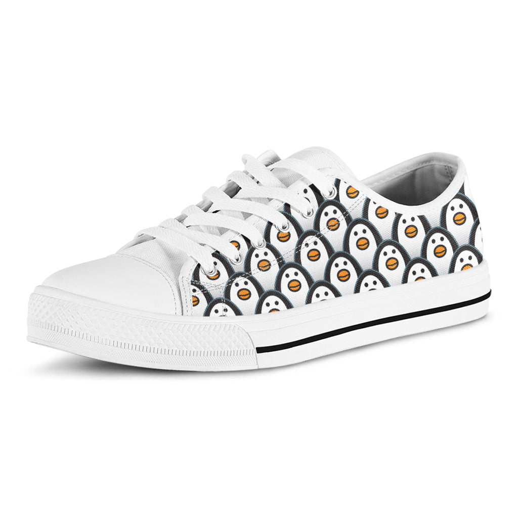 Cute Penguin Face Pattern Print White Low Top Shoes