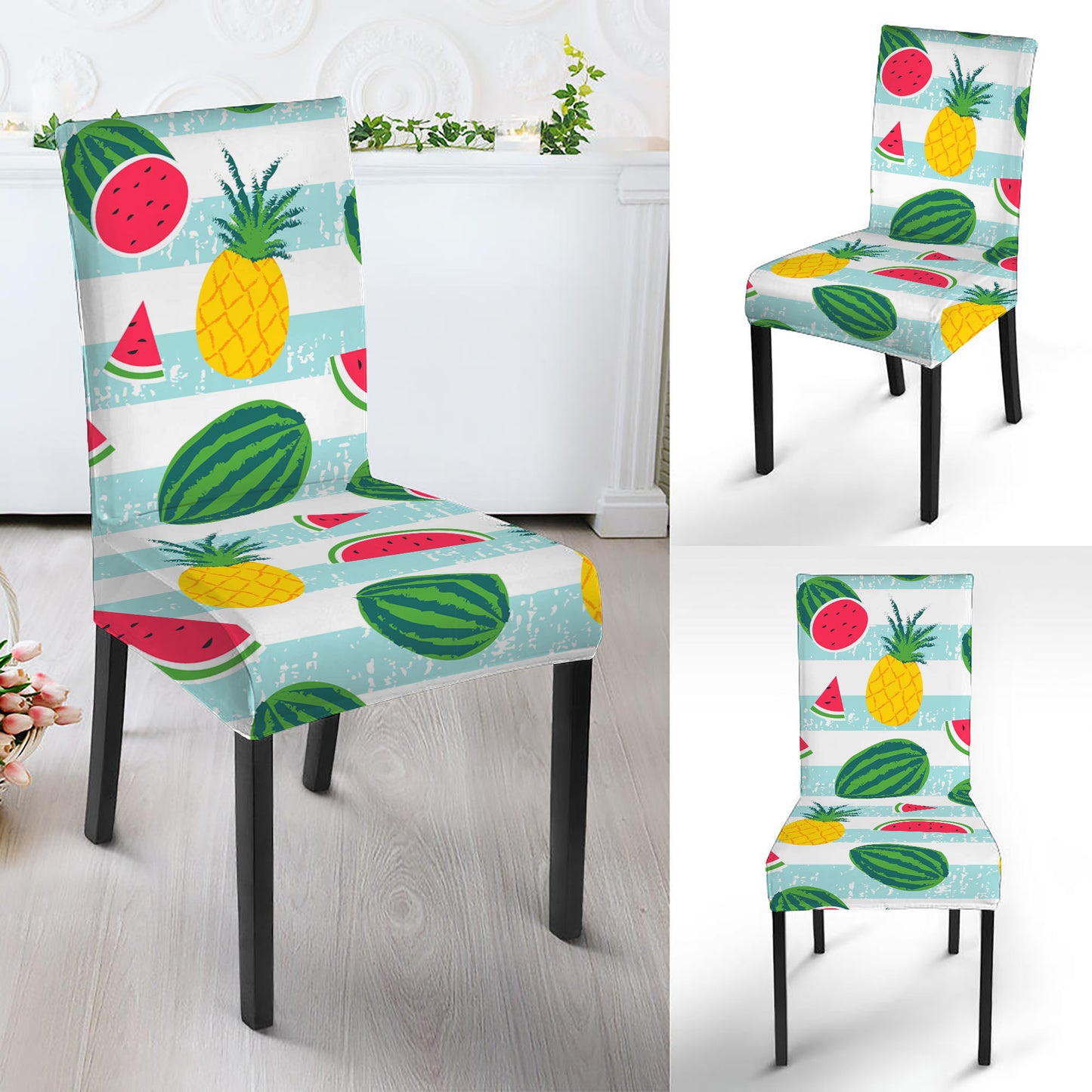 Cute Pineapple Watermelon Pattern Print Dining Chair Slipcover