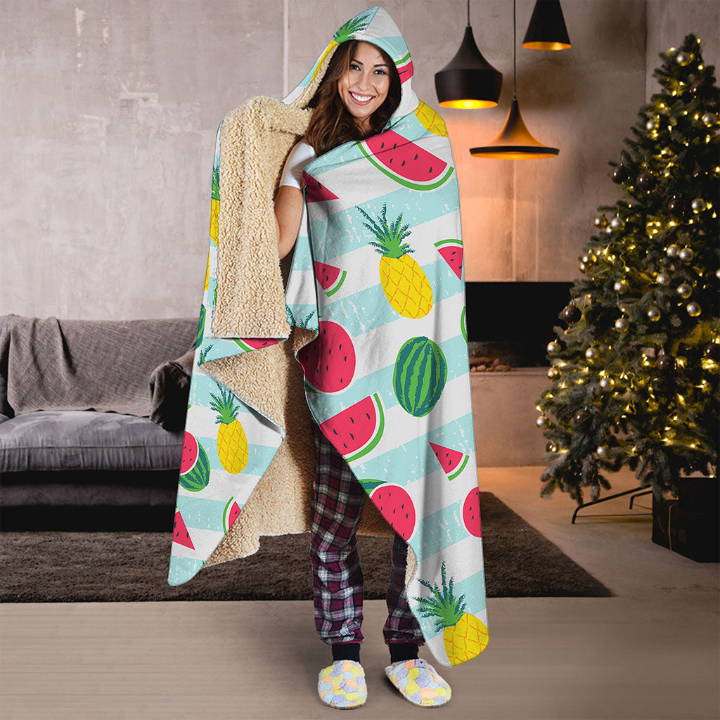 Cute Pineapple Watermelon Pattern Print Hooded Blanket