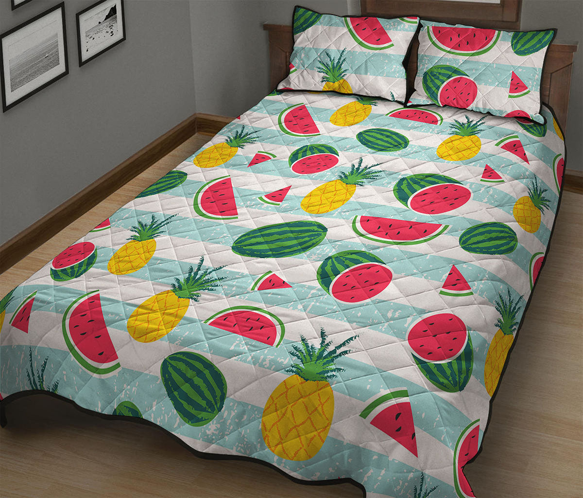 Cute Pineapple Watermelon Pattern Print Quilt Bed Set