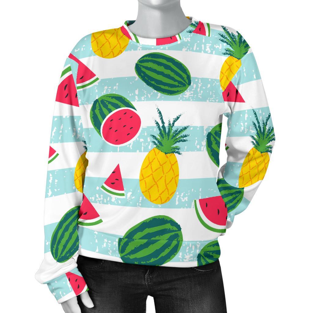 Cute Pineapple Watermelon Pattern Print Women's Crewneck Sweatshirt GearFrost