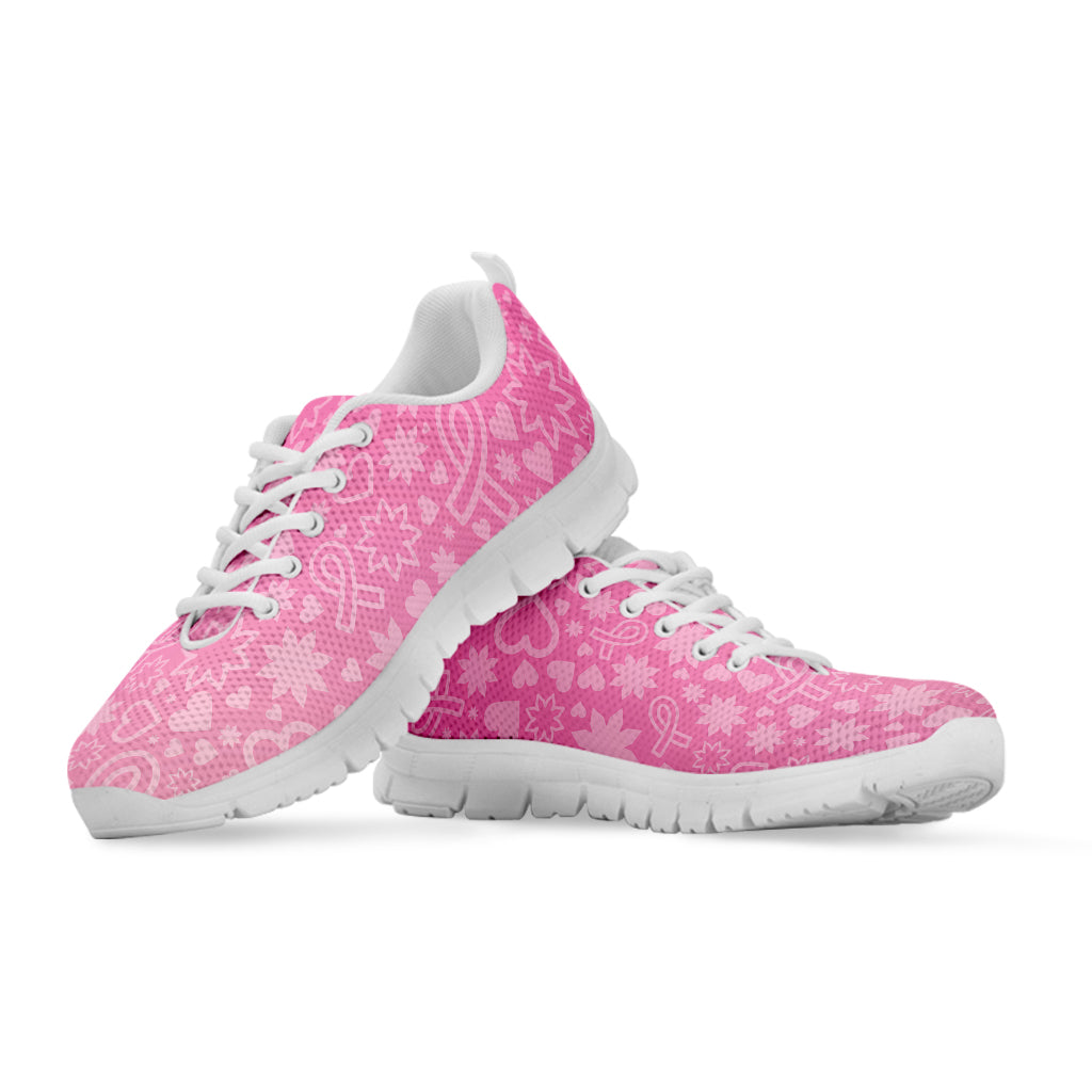 Cute Pink Breast Cancer Pattern Print White Sneakers